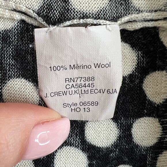 J.CREW Merino Wool Black White Polka Dot Long Sleeve Knit Pullover 06589 Small S - Picture 5 of 5